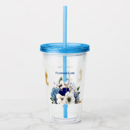 ネイビーダスティブルーアイボリーフローラ金ゴールド（ばちゃばちゃ）跳ねる アクリルタンブラー