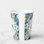 ネイビーダスティブルーウォーターカラーフローラ40th誕生日 紙コップ (左)