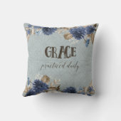 ネイビーダスティブルーフローラウォーターカラーグレースファームハウス クッション (裏面)