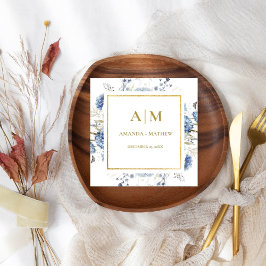 ネイビーダスティブルーフローラ春結婚開花 スタンダードカクテルナプキン