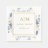 ネイビーダスティブルーフローラ春結婚開花 スタンダードカクテルナプキン (正面)
