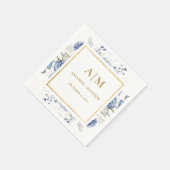 ネイビーダスティブルーフローラ春結婚開花 スタンダードカクテルナプキン (角)