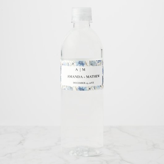 ネイビーダスティブルーフローラ春結婚開花 ペットボトルラベル (正面)