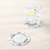 ネイビーダスティブルーフローラ春結婚開花 ペーパーコースター (インサイチュ)