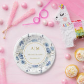 ネイビーダスティブルーフローラ春結婚開花 ペーパープレート (パーティー)