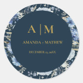 ネイビーダスティブルーフローラ春結婚開花 ラウンドシール (正面)