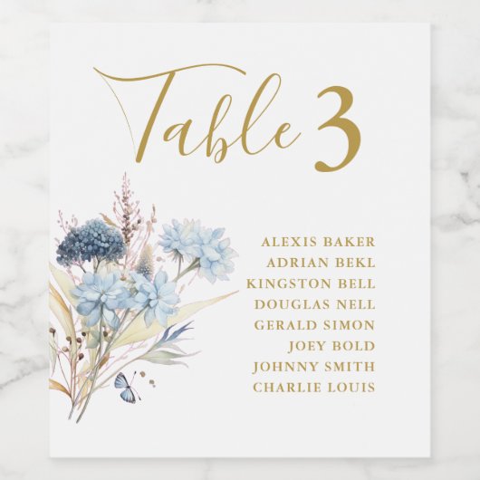 ネイビーダスティブルーフローラ春結婚開花 ワインラベル (シングルラベル)