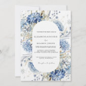 ネイビーダスティブルーフローラ春結婚開花 招待状 (正面)