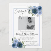 ネイビーダスティブルーフローラ記念葬儀社 招待状 (正面/裏面)