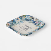 ネイビーダスティブルーホワイトフローラ女子40歳の誕生日 ペーパープレート (傾斜あり)