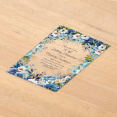 ネイビーダスティブルーホワイトフローラ90誕生日 アクリル招待状 (レイダウン)