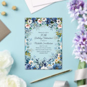 ネイビーダスティブルーホワイトフローラ90誕生日 アクリル招待状 (インサイチュ (ウェディング))