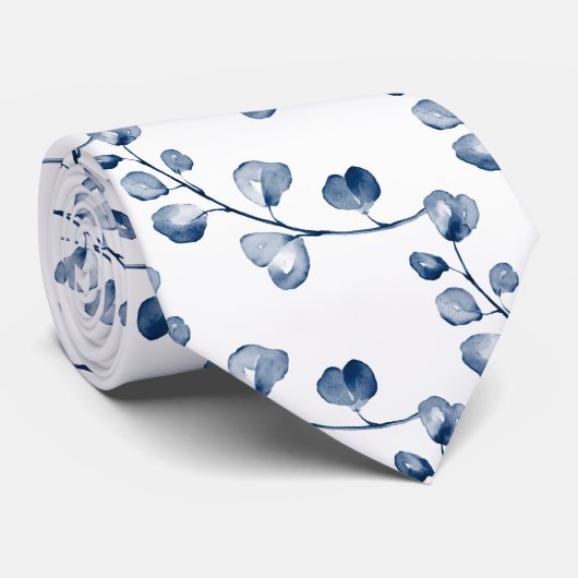 ネイビーダスティブルーユーカリプトゥスウェディングパーティー ネクタイ (ロール)