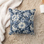 ネイビーダスティブルーヴィンテージフローラ クッション (ブランケット)
