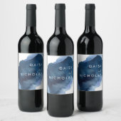 ネイビーダスティブルー海水の色結婚またはイベント ワインラベル (ボトル)