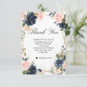 ネイビーダスティブルー赤面幾何学ブライダルシャワー サンキューカード (スタンド正面)