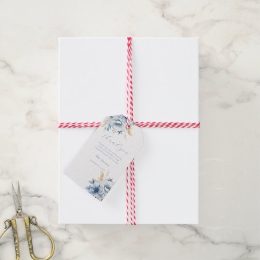 ネイビーダスティブルー金ゴールドフローラ感謝してい春の結婚式 ギフトタグ (より糸付き)