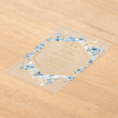 ネイビーダスティブルー金ゴールドフローラ春結婚開花 アクリル招待状 (レイダウン)