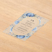 ネイビーダスティブルー金ゴールドフローラ春結婚開花 アクリル招待状 (レイダウン)