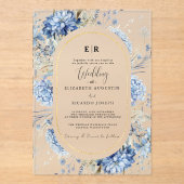 ネイビーダスティブルー金ゴールドフローラ春結婚開花 アクリル招待状 (正面)