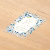 ネイビーダスティブルー金ゴールドフローラ春結婚開花 アクリル招待状 (レイダウン)