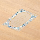 ネイビーダスティブルー金ゴールドフローラ春結婚開花 アクリル招待状 (レイダウン)