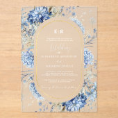 ネイビーダスティブルー金ゴールドフローラ春結婚開花 アクリル招待状 (正面)