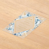 ネイビーダスティブルー金ゴールドフローラ春結婚開花 アクリル招待状 (レイダウン)