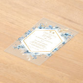 ネイビーダスティブルー金ゴールドフローラ春結婚開花 アクリル招待状 (レイダウン)