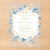 ネイビーダスティブルー金ゴールドフローラ春結婚開花 アクリル招待状 (正面)