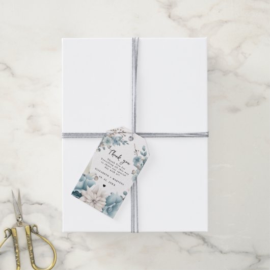 ネイビーダスティブルー金ゴールドフローラ春結婚開花 ギフトタグ (より糸付き)