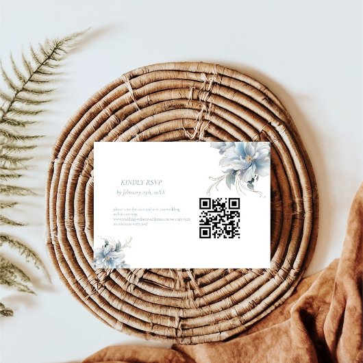 ネイビーダスティブルー金ゴールドフローラ春結婚開花 出欠カード