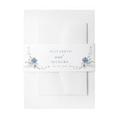 ネイビーダスティブルー金ゴールドフローラ春結婚開花 招待状ベリーバンド (正面例)