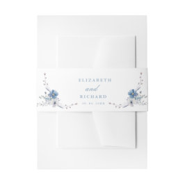 ネイビーダスティブルー金ゴールドフローラ春結婚開花 招待状ベリーバンド