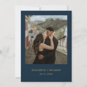 ネイビーダスティブルー金ゴールドフローラ春結婚開花 招待状 (裏面)