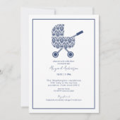 ネイビーダマスクプラムベビーシャワー招待状 招待状 (正面)