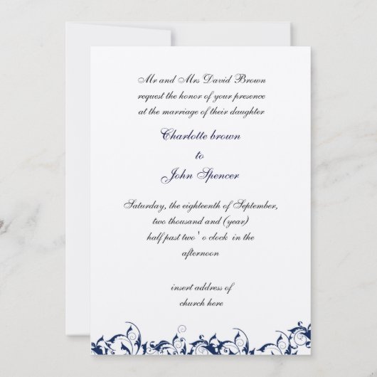 ネイビーダマスク結婚式の招待状 招待状 (裏面)