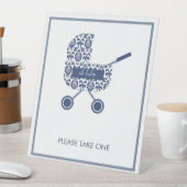 ネイビーダマスクPram赤ちゃんシャワーを1つ取って 台座サイン (インサイチュ)