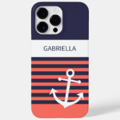 ネイビーダークブルーホワイトピーチレッドオレンジストライプ色 Case-Mate iPhoneケース (裏面)