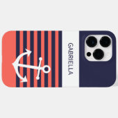 ネイビーダークブルーホワイトピーチレッドオレンジストライプ色 Case-Mate iPhoneケース (裏面 (横))