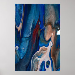 ネイビーダークブルー抽象芸術ストライプメタリック流体アート ポスター