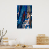 ネイビーダークブルー抽象芸術ストライプメタリック流体アート ポスター (キッチン)