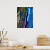 ネイビーダークブルー抽象芸術ストライプメタリック流体アート ポスター (キッチン)