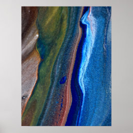 ネイビーダークブルー抽象芸術ストライプメタリック流体アート ポスター