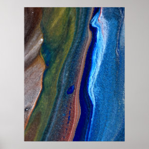 ネイビーダークブルー抽象芸術ストライプメタリック流体アート ポスター