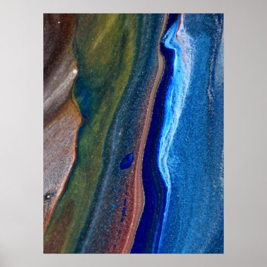 ネイビーダークブルー抽象芸術ストライプメタリック流体アート ポスター (正面)