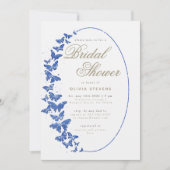 ネイビーチョウチョウボホフレームエレガントブライダルシャワー 招待状 (正面)