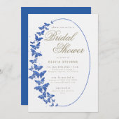 ネイビーチョウチョウボホフレームエレガントブライダルシャワー 招待状 (正面/裏面)