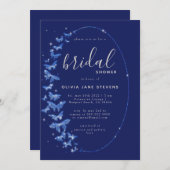 ネイビーチョウチョウボホフレームエレガントブライダルシャワー 招待状 (正面/裏面)