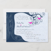 ネイビーツリースワーズ明るい赤紫色ピンク結婚式招待状 招待状 (正面)